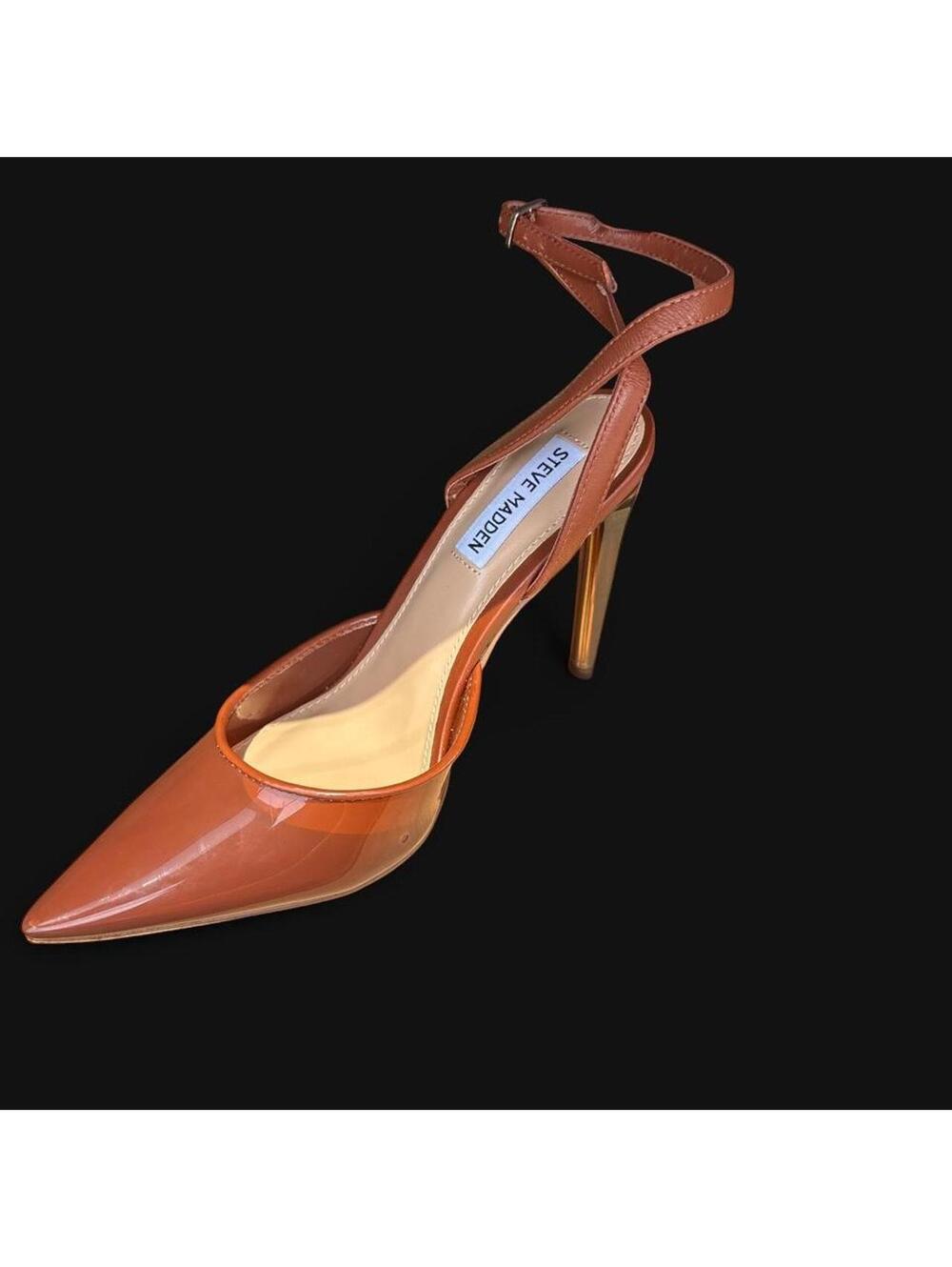 Steve Madden Alessi Brown Clear Pointed Toe Strappy Heels